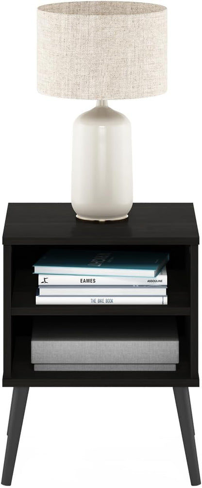 Furinno Claude Mid Century Style Nightstand with Wood Legs, 15.55 (D) x 15.55 (W) x 20.16 (H) inches, Espresso | Square Nightstand with Wooden Legs, Open Shelf Bedside Table, End Table, Side Table, for Bedroom, Closet, Dorm
