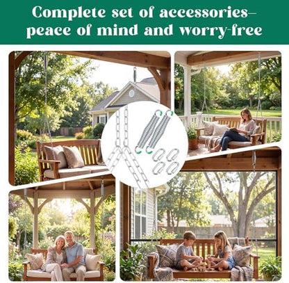 Heavy Duty Porch Swing Hanging Kit with Springs, 1500 Lbs Capacity, up to 7.1ft Length, 2 Pack Zinc‑Plated Swing Springs & Y-Chain for Hammock Chair, Indoor Outdoor Hanging Hardware(Silver)