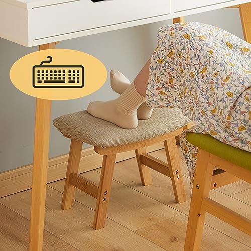 Foot Stool Ottoman Foot Rest Under Desk,Small Stool for Living Room, Bedroom and Kitchen (Natural Legs - Beige Stool Surface)