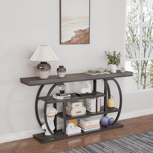 63In Narrow Console Table, 4‑Tier Entryway Table with Storage, Gray