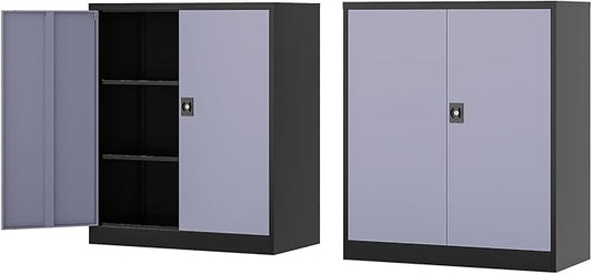 Fesbos Metal Storage Cabinet-36” Tall Steel File Cabinets with Lockable Doors and Adjustable Shelves-Black&Gray Steel Storage Cabinet for Home Office, School, Garage
