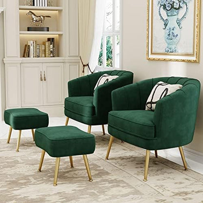 Andeworld Velvet Accent Chair with Ottoman, Barrel Armchair, Green