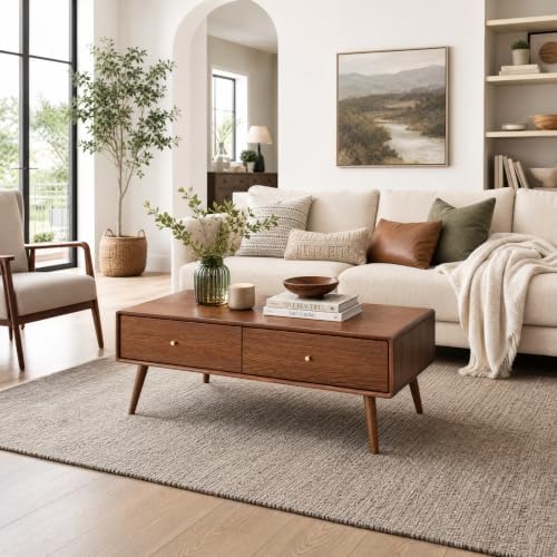 100% Solid Oak Coffee Table for Living Room,Fully Assembled, 47.24'' W