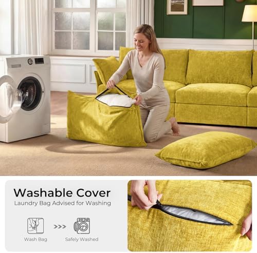 ABCASA 102.6" Modular Sleeper Sofa Bed, U Shaped Sectional Couch with Movable Stroage Ottoman, Large 6 Seat Couches for Living Room - Yellow Chenille