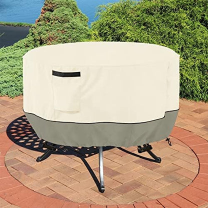 Round Patio Table Cover,600D Heavy Duty Outdoor Furniture Covers Waterproof,Round Patio Table for Patio Furniture Covers,48" Dia x 28" H,Beige&Grayish Green