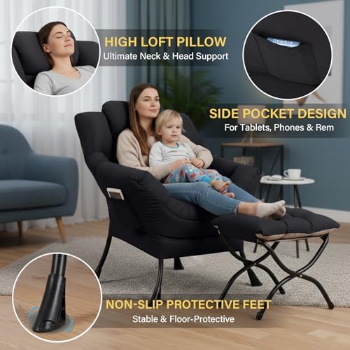 Lazy Chair with Ottoman,Comfy Accent Living Room Chair with Footrest Set