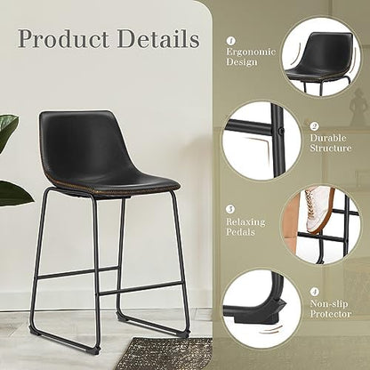 DUMOS Counter Height Bar Stools Set of 2, Faux Leather Metal Bar Chairs