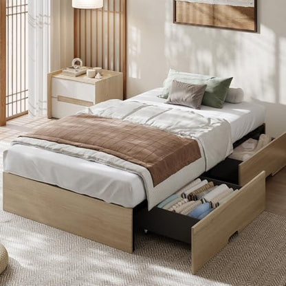 GarveeHome Wood Platform Bed Frame, Twin Bed Frame with 2 Drawers