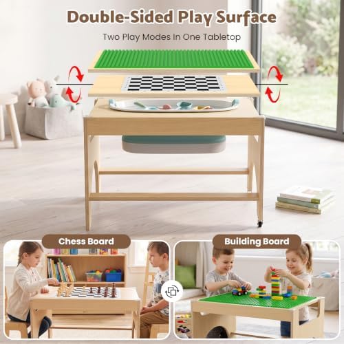 5 in 1 Kids Wooden Activity Table, Building & Activity Sensory Table