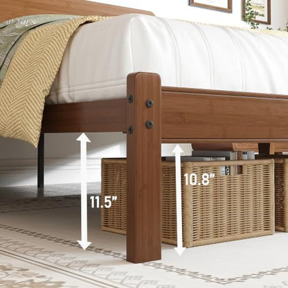 BOSRII 14" Twin Size Bamboo Wood Platform Bed Frame with Headboard, Brown