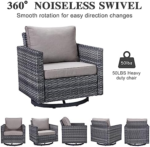 Belord Outdoor Bistro Set 3 Piece Wicker Swivel Rocker Patio Chairs, Oversize Outdoor Rattan Seating Set, Patio Swivel Glider Chairs Wicker Furniture with Metal Side Table for Outside Porch Backyard