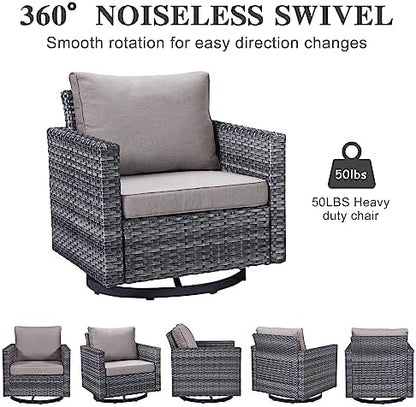 Belord Outdoor Bistro Set 3 Piece Wicker Swivel Rocker Patio Chairs, Oversize Outdoor Rattan Seating Set, Patio Swivel Glider Chairs Wicker Furniture with Metal Side Table for Outside Porch Backyard