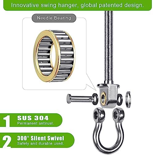 BeneLabel Heavy Duty Swing Hangers with Bearings - Set of 4 Stainless Steel 304 Hardware for Wood & Metal Beams - Ideal for Hanging Hammocks, Yoga Swings, Porch Swing - 1500LB Capacity - 7" x M2/5"