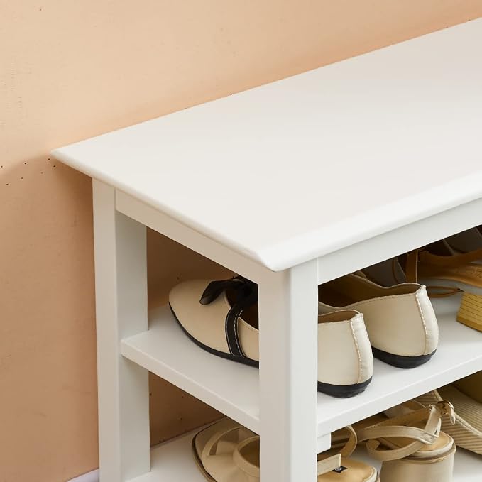 Dewfig Shoe Rack Bench for Entryway with Storage, 48", 3-Tier Wooden Shoe Bench for Hallway, Front Door, Entrance, White