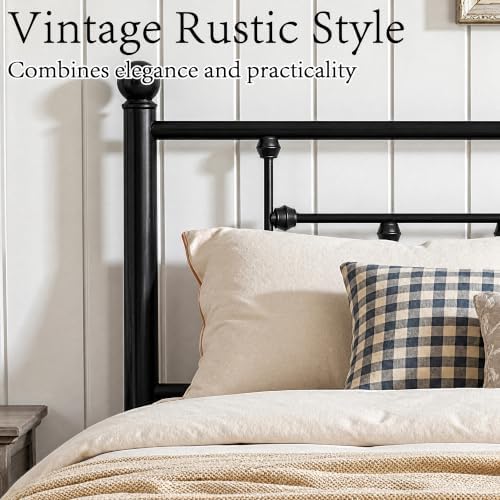 VECELO Queen Size Metal Platform Bed Frame with Headboard,No Box Spring Needed/Mattress Fundation/Victorian Vintage Style