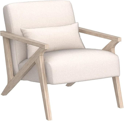 INZOY Mid Century Modern Chair with Wood Frame, Upholstered Armchair with Waist Cushion, Accent Chair for Living Room Bedroom Apartment, Easy Assembly, Beige