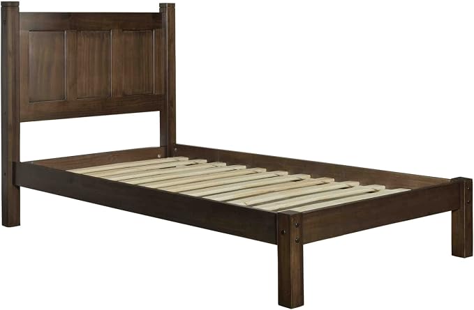 Grain Wood Furniture Shaker Solid Wood Panel Platform Bed, Twin Size, Expresso