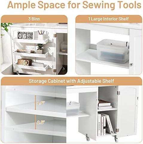 GIANTEX 62.5" Large Folding Sewing Table with Storage Cabinet & Shelves