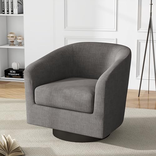 Swivel Accent Chairs Set of 2, Modern Barrel Armchair in Fabric, Gray