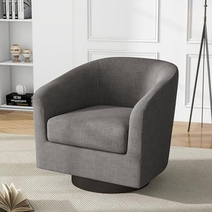 Swivel Accent Chairs Set of 2, Modern Barrel Armchair in Fabric, Gray