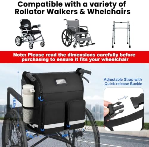 Wheelchair Bags to Hang on Back,Wheelchair Backpack Bag,Wheelchair Accessories Pouch Storage Bag with Thermal Insulation Pocket for Adults & Senior,Bag Only