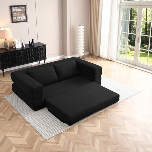 HANXIN 81'' Futon Sleeper Sofa Bed, Boneless Couch for Living Room, Black