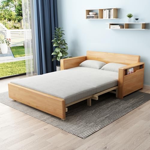 71" Grey 3-in-1 Queen Sofa Sleeper with Storage & Rev Chaise, Wooden Frame