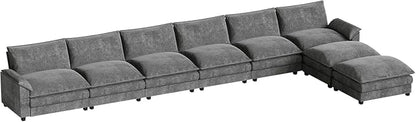 Homall 232" Modular Sectional Sofa, Oversized Sofa Couch with Reversible Ottoman, DIY Combination Chenille Deep 6-Seat Cloud Couch for Living Room, Apartment (Light Grey, Oversized Sofa)
