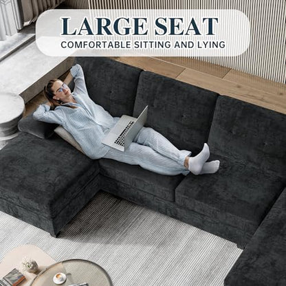 Sectional Couches for Living Room, 106 in U Shaped Couch Soft Sectional Sofa with Double Chaise, Comfortable 4 Seat Couch (Black)