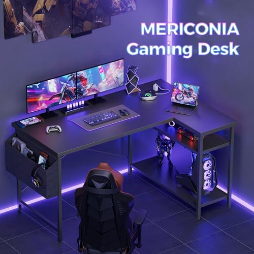 Mericonia 55 inch L Shaped Gaming Desk, Large Corner Desk with Shelves