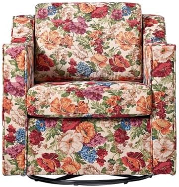 Swivel Accent Chairs Set of 2, Floral Armchair in Fabric, Beige