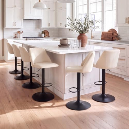 COLAMY Adjustable Upholstered Bar Stools Set of 6,360° Swivel Counter Height Chairs with Soft Cushioned Seat & Stable Metal Base for Kitchen Island,250 LBS Capacity,Easy Assembly,Beige