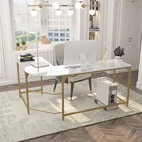 Teraves Reversible L Shaped Desk White, 66.1" Corner Gaming Computer Desk