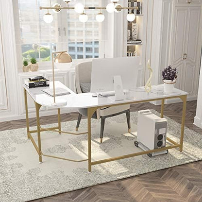Teraves Reversible L Shaped Desk White, 66.1" Corner Gaming Computer Desk