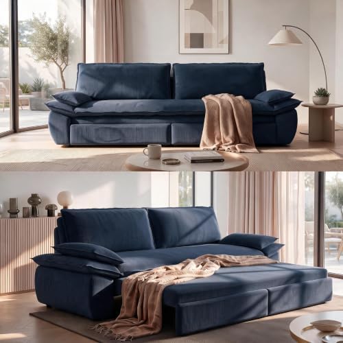 NicBex 73.2" Queen Pull Out Sofa Bed, 3-in-1 Convertible Futon Sleeper Sofa with Pillow Armrest, Modern Velvet Multi-Functional Couch Bed for Small Space, Apartment, Bedroom, Living Room, Blue