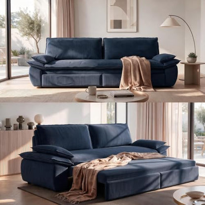 NicBex 73.2" Queen Pull Out Sofa Bed, 3-in-1 Convertible Futon Sleeper Sofa with Pillow Armrest, Modern Velvet Multi-Functional Couch Bed for Small Space, Apartment, Bedroom, Living Room, Blue