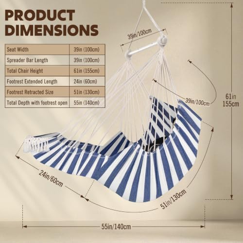 Chihee Hammock Chair Foot Rest 2 Cushions Max 500 lb Metal Spreader Bar