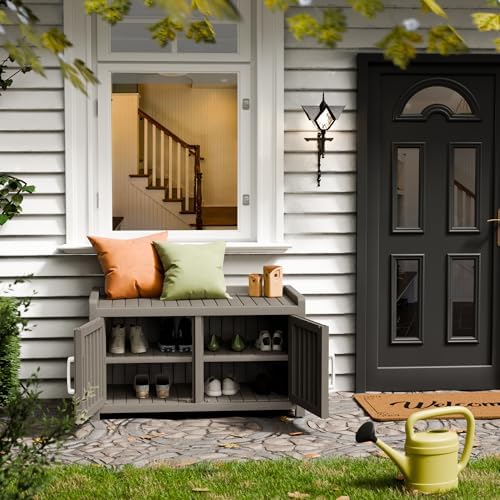 2 Doors Outdoor Shoe Storage Cabinet Waterproof for Entryway, Hallway, Gray