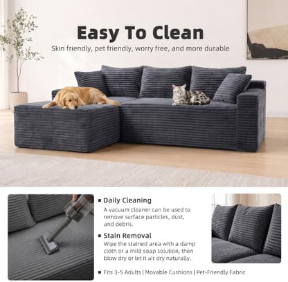 95" L‑Shaped Modular Cloud Corduroy Boneless Sectional Sofa for Living Room