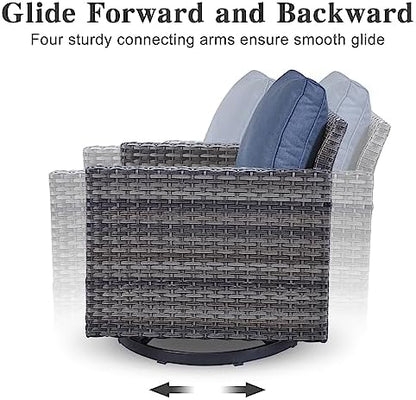 Belord Wicker Chairs Outdoor Bistro Set Oversize Patio Swivel Rocker, Rattan Outdoor Seating Set of 2 Swivel Glider Chairs Wicker Furniture for Porch Deck Backyard with Water-Resistant
