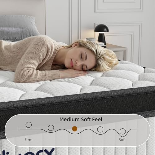 Queen Size Mattress, 14 Inch Hybrid Medium Firm Feel, Individually Wrapped Coils for Motion Isolation & Cool Memory Foam, White, CertiPUR-US Certified (14 Queen)