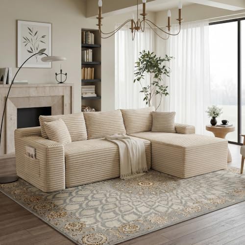 Camel Oversized Sectional Boneless Couch for Living Room. Right Face Chaise