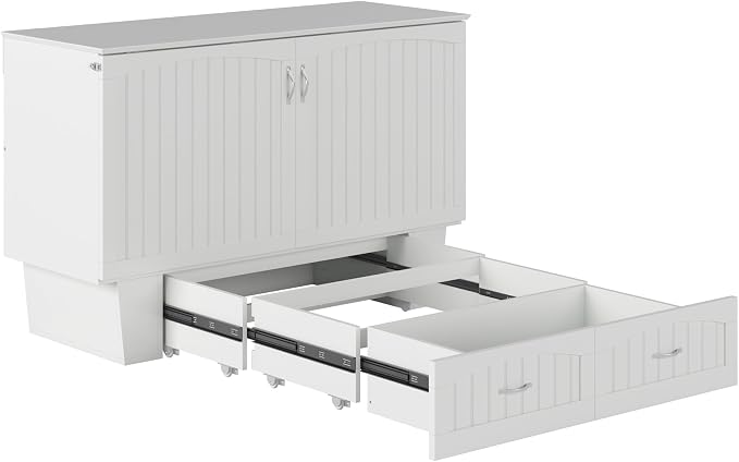 AFI, Nantucket Queen Murphy Bed Chest with Mattress, Storage Drawer and Built-In USB Charger, White