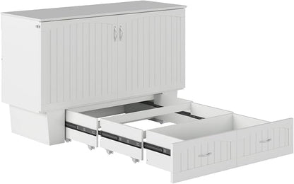 AFI, Nantucket Queen Murphy Bed Chest with Mattress, Storage Drawer and Built-In USB Charger, White