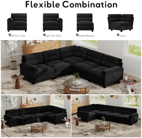 Bonzy Home Modular Sectional couches for Living Room, L Shaped Sofa, Black