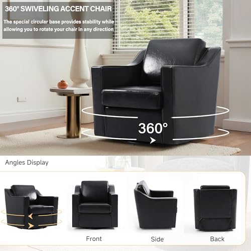 Faux Leather Swivel Accent Chairs Set of 4, Modern Armchair, Black