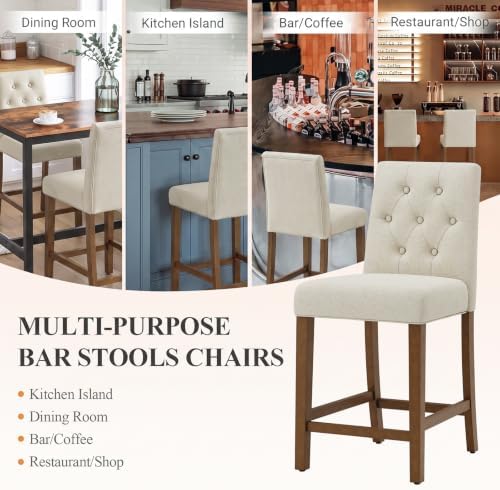 MALOL Bar Stools Set of 1, Fabric Counter Height Bar Stools,Beige