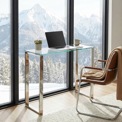 Cortesi Home Remi Contemporary Glass Console Table with Chrome Finish