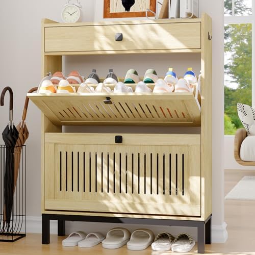 GarveeHome Freestanding Shoe Cabinet for Entryway with 2 Flip Drawers