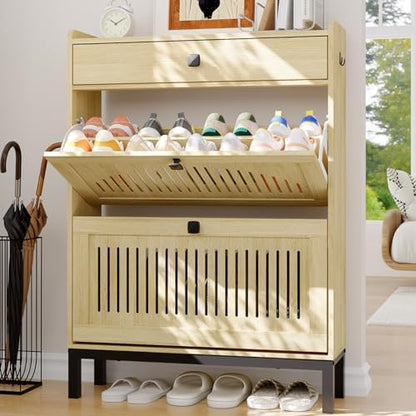 GarveeHome Freestanding Shoe Cabinet for Entryway with 2 Flip Drawers
